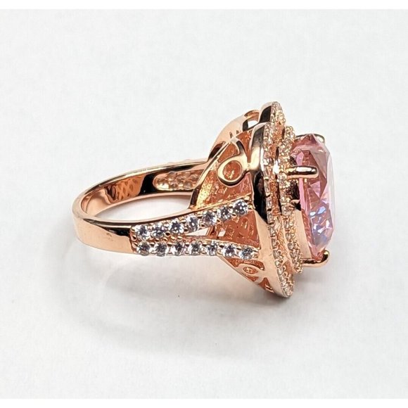 Designer Signed W Sterling Silver 925 Rose Gold Plated Pink Heart Halo Ring Sz 6 - Picture 4 of 12
